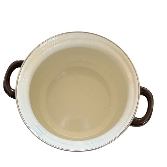 VTG 80’s Enamel Cooking Pot W/Lid Cherries Double Handles Cream Red Brown - Picture 3 of 7